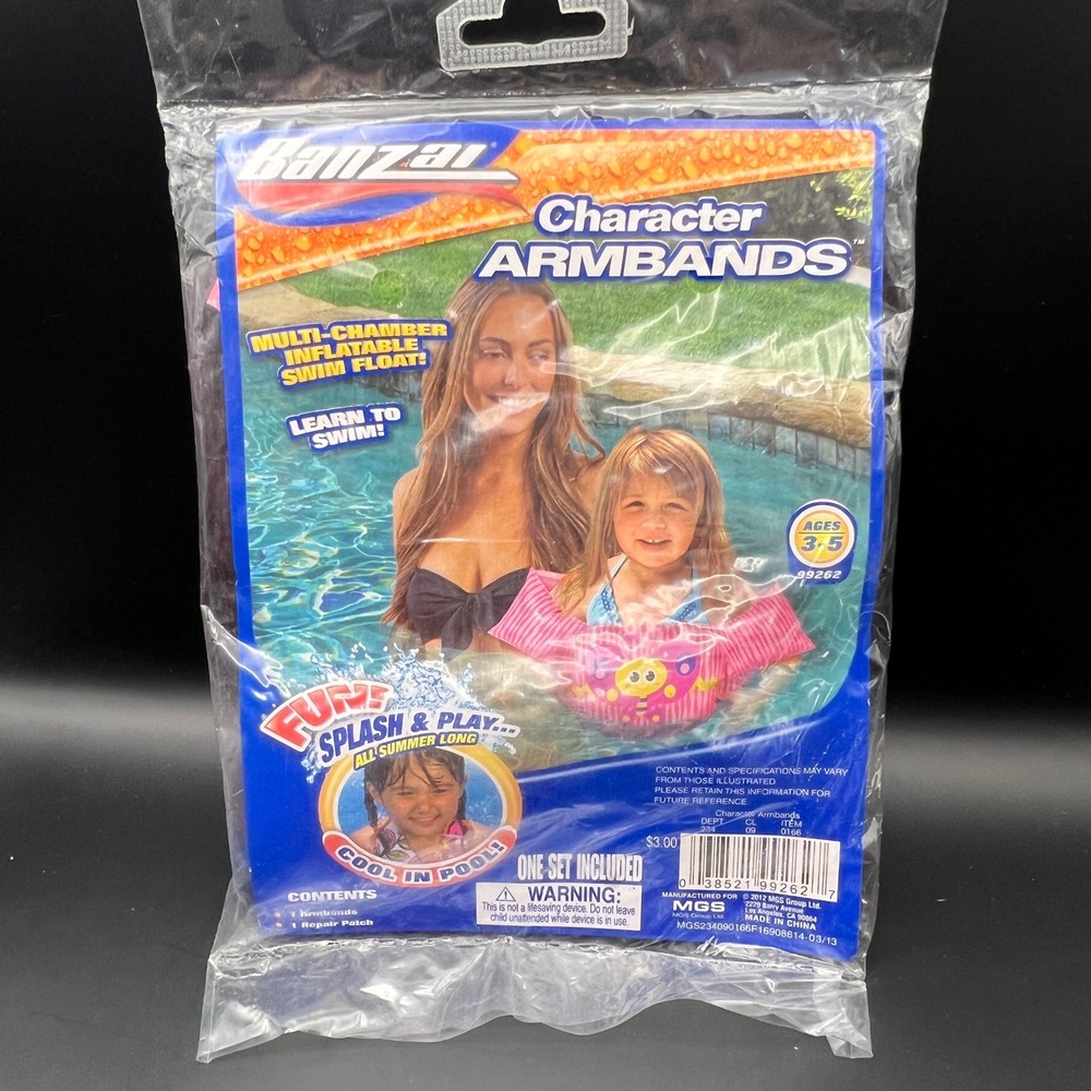 Banzai Character Armbands Pink Butterfly Kids Swim Float Ages 3-5 NEW